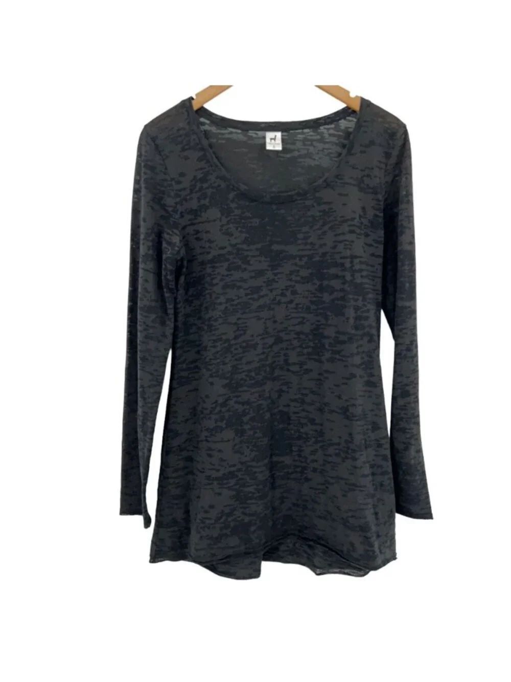 Peruvian Connection Tunic Top Women Small Black Burnout Long Sleeve Scoop Neck
